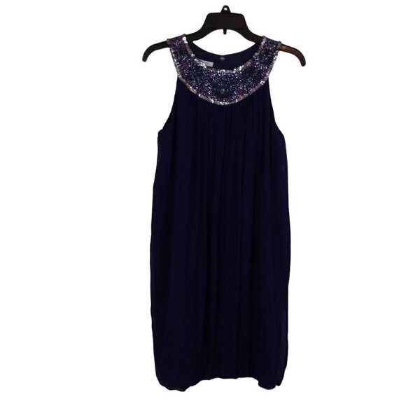 Maggy London | Purple Silk Pleated Beaded Dress | Size 12 - Picture 1 of 8